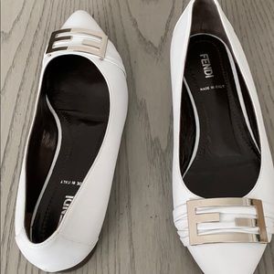 White Fendi flats